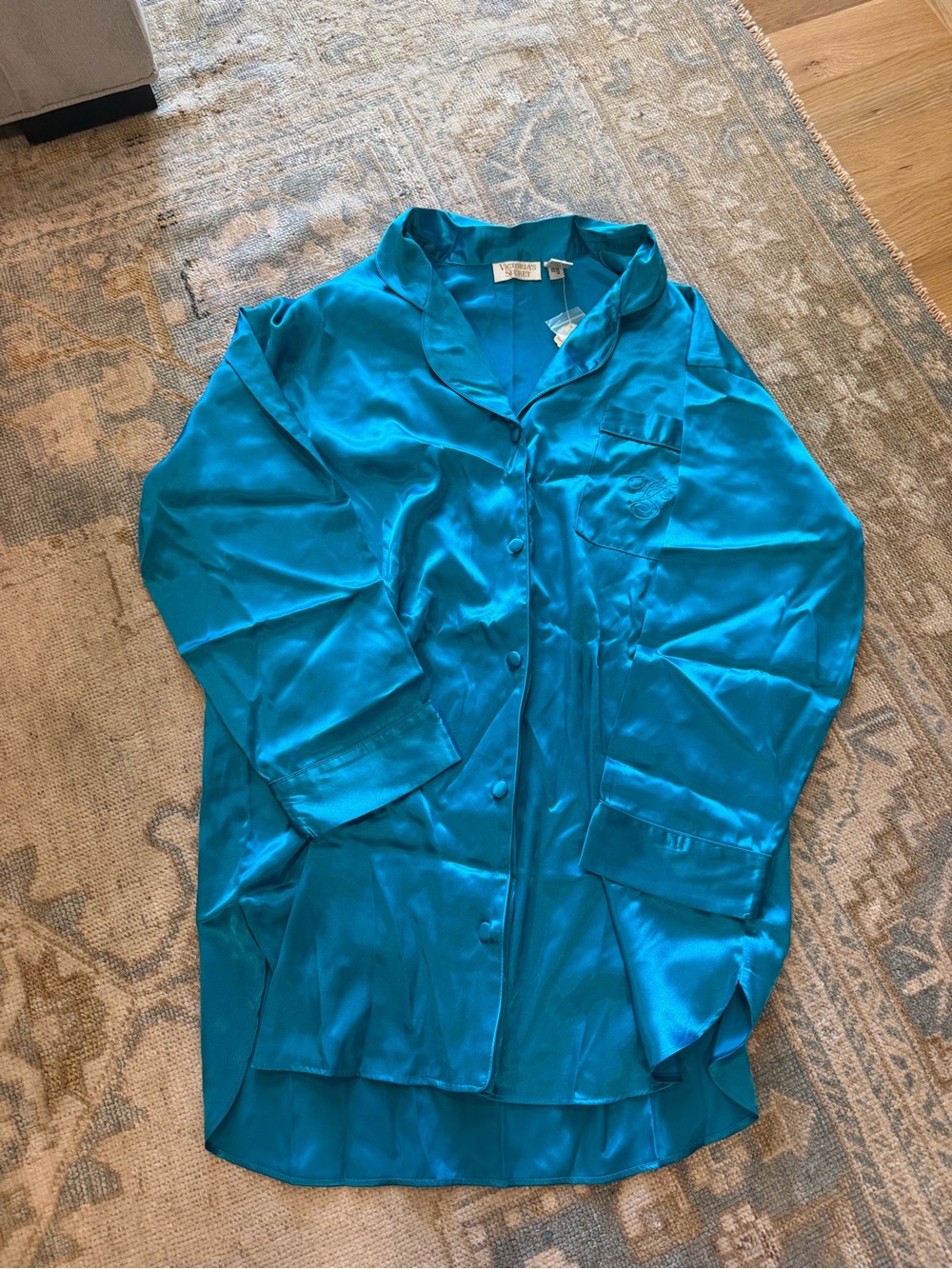 Victoria Secret Silky Teal Button-Up Night Gown